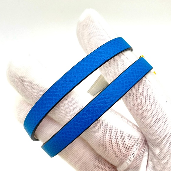 EUC HERMES Behapi Tour Double Wrap Blue Leather Bracelet - Picture 2 of 14